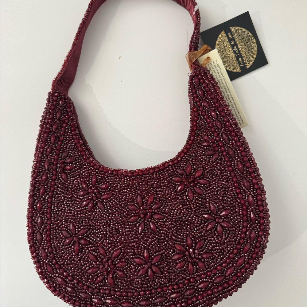 Viral bag Elegant Beaded Burgundy Handbag